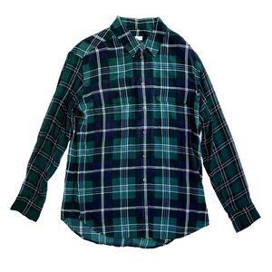 Equipment Femme Plaid Button Down Shirt Blouse Womens Small Green Navy Blue Silk